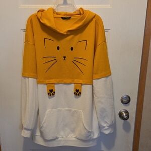 SHEIN Yellow and White Cute Cat Colorblock Hoodie